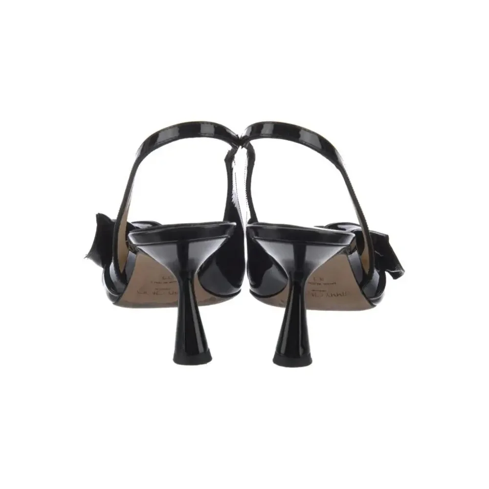 NWB Jimmy Choo Patent Leather Bow Accents Slingback Pumps Black Womens Size 40